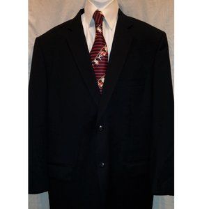 Black 100% Wool 2 Button Single Vent Suit Jacket Sport Coat Blazer